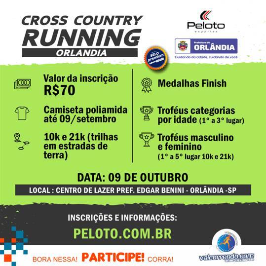 INSCREVASE! Com 10 km e 21 km, Cross Country Running agita Orlândia em